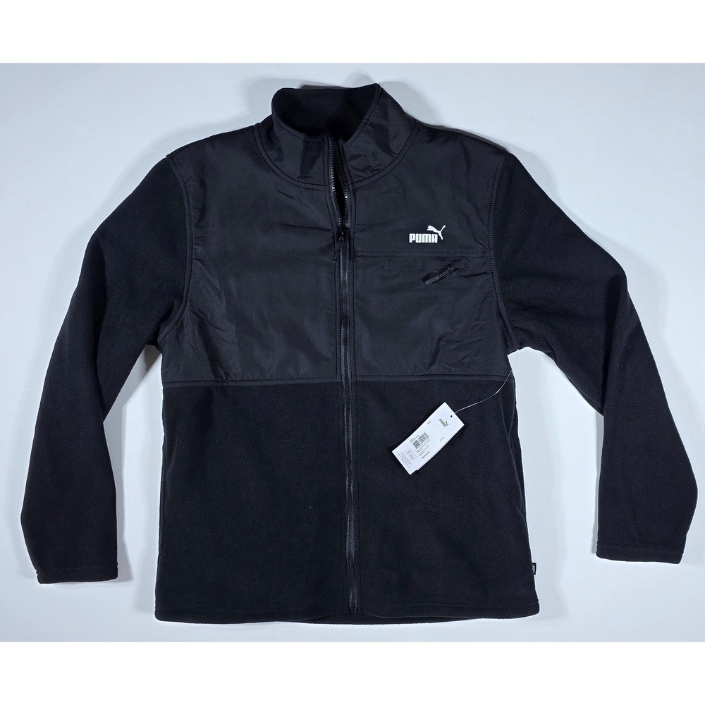 Puma Men's Polar Fleece Jacket Woven Overlay Black Full Zip Size M